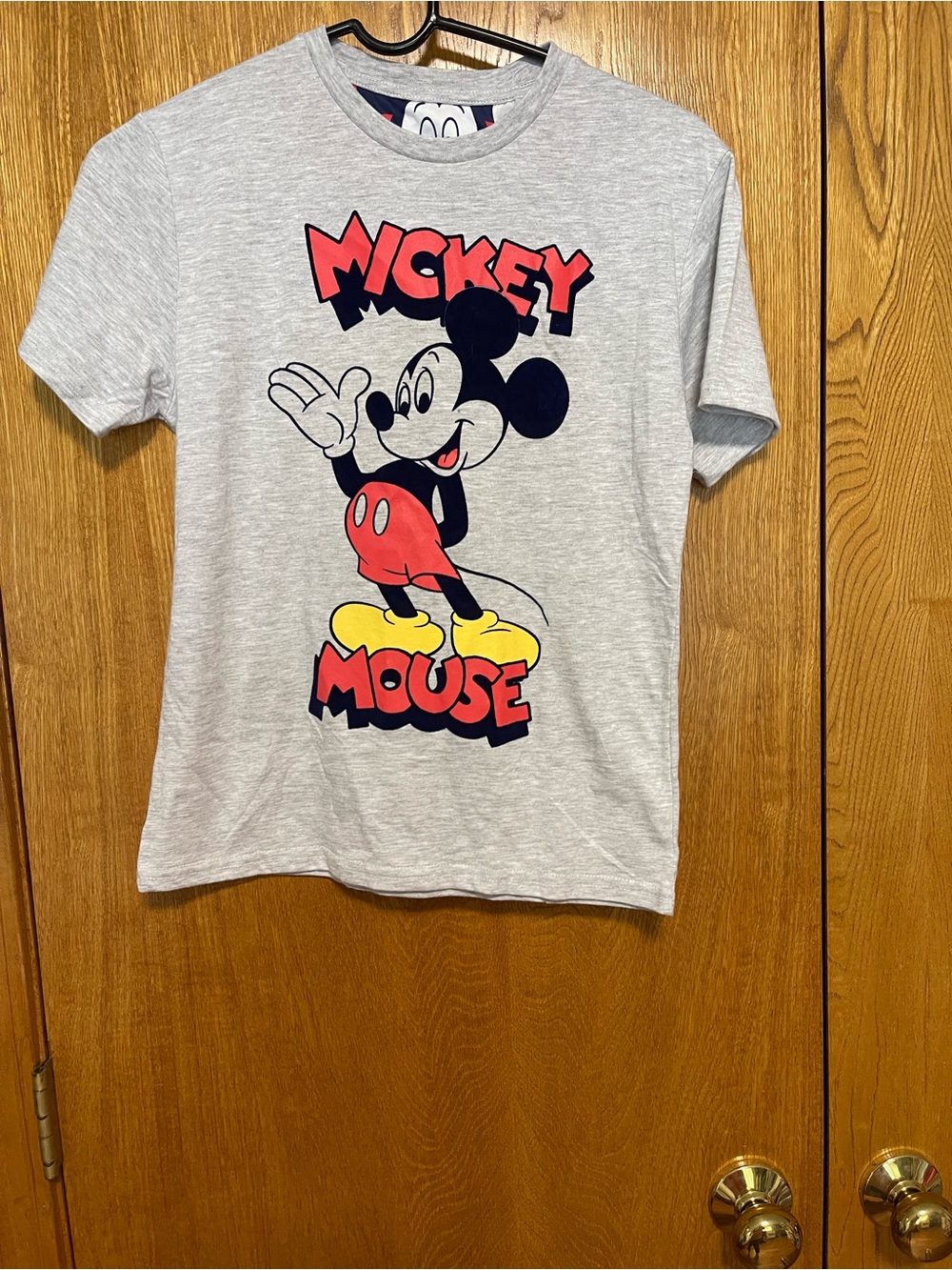 Disney Gray Mickey Mouse Tee with Red & Yellow Print
